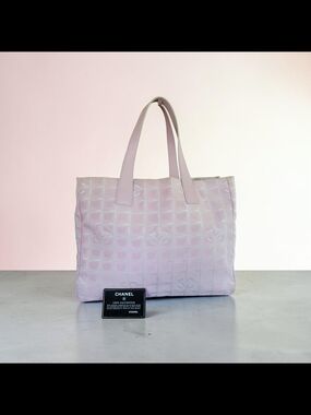 Chanel Nylon Medium Travel Line Tote Bag Soft Pink